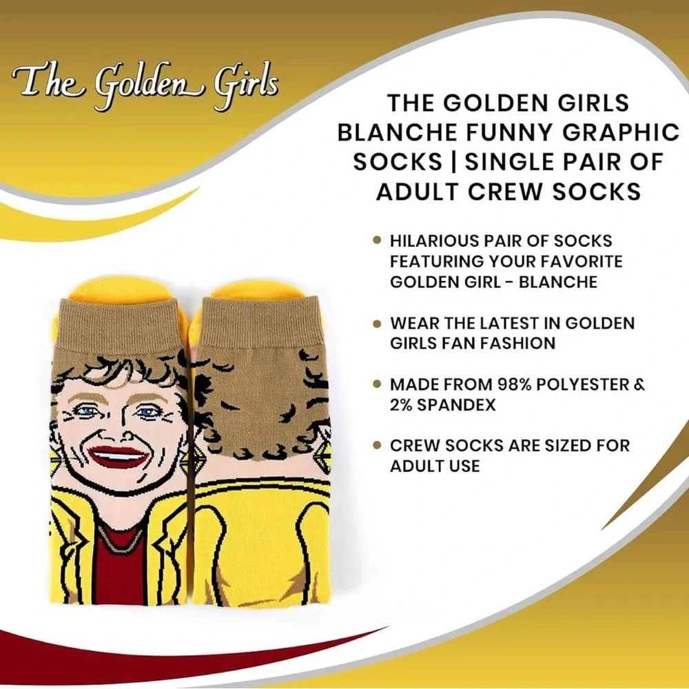 The Golden Girls Blanche kitschy humorous playful crew socks Adult size 10-13 LG
